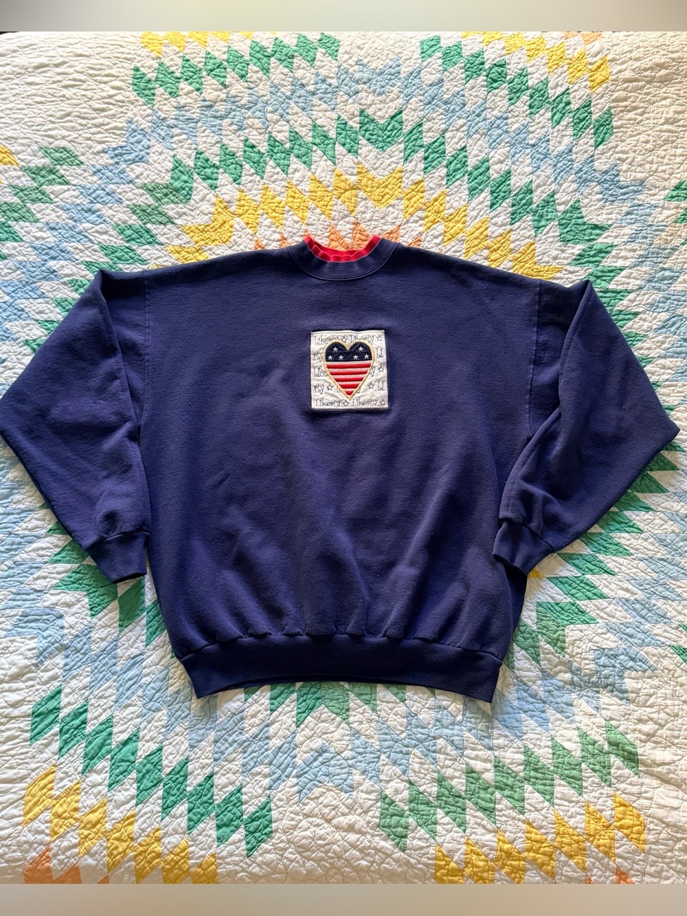 M & C Sportswear Navy Sweatshirt with Patriotic Heart Patch - XL